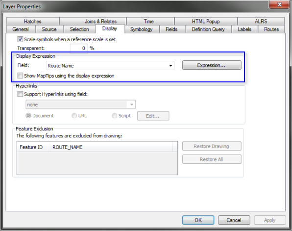 Setting the display field Setting the display field